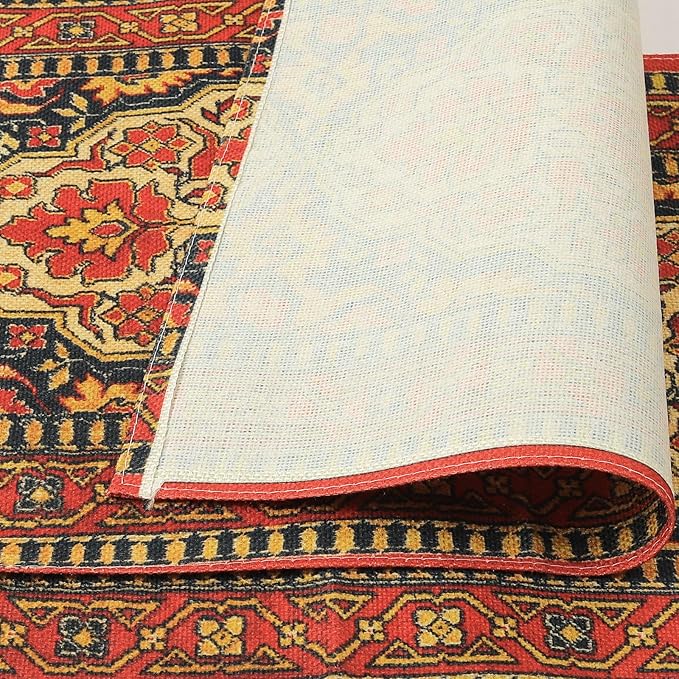 comfoyar Boho Vintage Red Placemats Set of 4, 12x18Inch Non-Slip Linen Bohemia Flower Place Mats, Washable Absorbent Rustic Country Style Table Mats for Framhouse Kitchen Dining Party Table Decoration