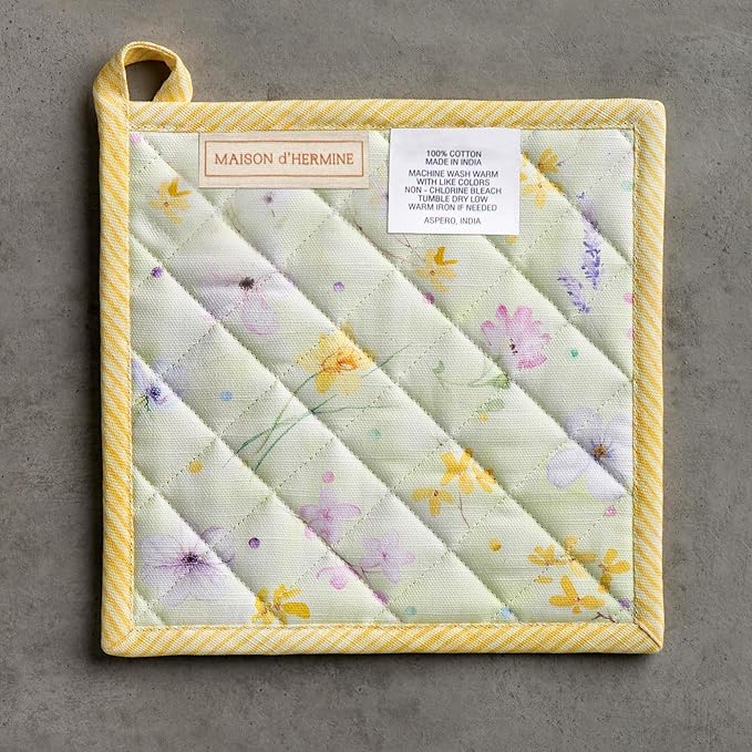 Maison d' Hermine Pot Holders 100% Cotton Heat Resistant Potholders 8" x 8" Hot Pads with Loop BBQ Cooking Baking Gifts for Mothers Day Handling Hot Pans Spring/Summer (Pack of 2, Easter Zest)