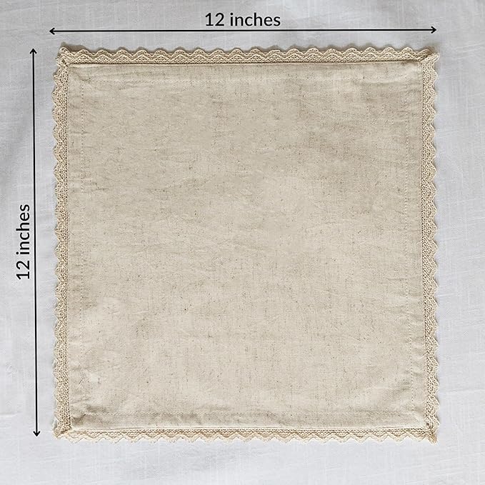Fingercraft Dinner Napkins Cloth Cotton Blend 12 Pack Premium Quality Mitered Corners Small Table Napkins with Classic Ivory Lace 12 inch Size for Every Day Use in Home and Restaurant Ivory