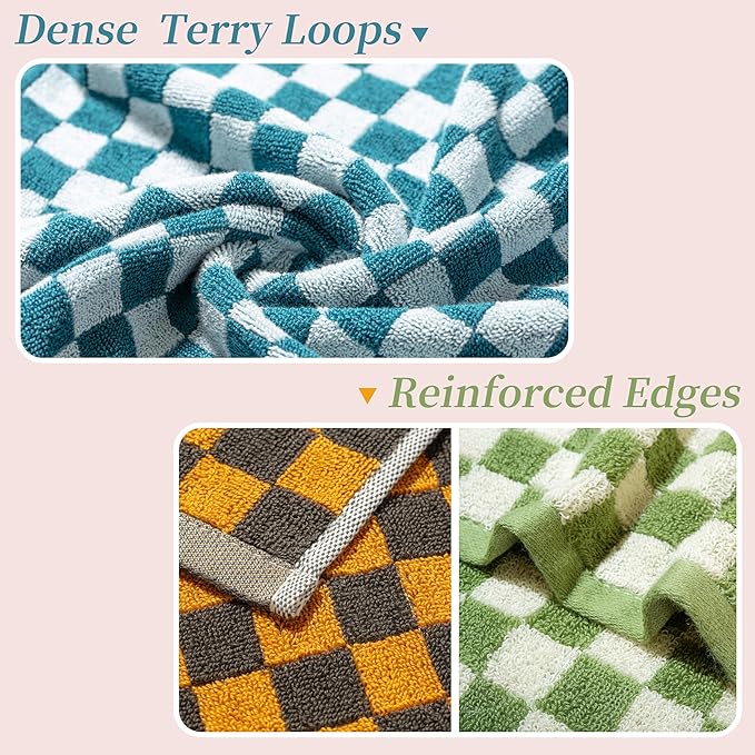 Madi-Cadi Hand Towels 5 Pack - Cotton Face Towels Soft, Absorbent, and Decorative Checkered Design for Bathroom, Kitchen, Gym, and Spa - 13 x 29 Inches for Any Occasion