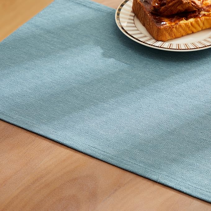 ZeeMart Rustic Cotton Linen Table Runner, 13x36 Inches River Blue, Farmhouse Style Blue Table Runners 36 Inches Long, Washable Kitchen Dining Table Decoration for Home Party Decor