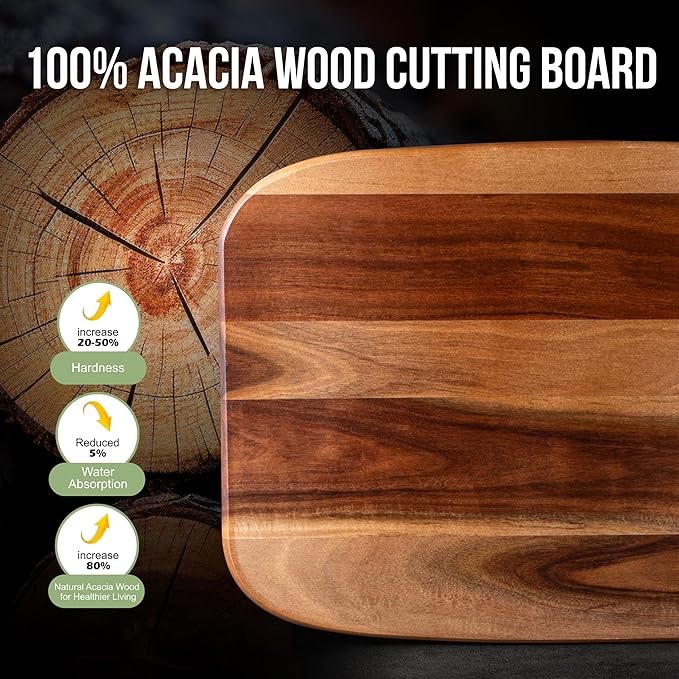 Acacia Wooden Cutting Board,JAMES.F Large Wood Cutting Boards for Kitchen, Big Chopping Boards Thick Serving Boards for Meat, Bread or Vegetables (Large,18.1" x 11.8" x 0.7")