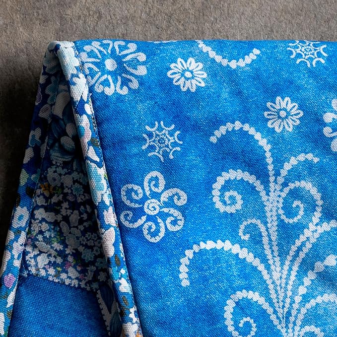 Maison d Hermine Summer Blue 100% Cotton Easter Double Oven Glove with Loop Heat Resistant for BBQ | Cooking | Baking | Grilling | Microwave | Barbecue | Spring/Summer (7.5 Inch by 35 Inch)