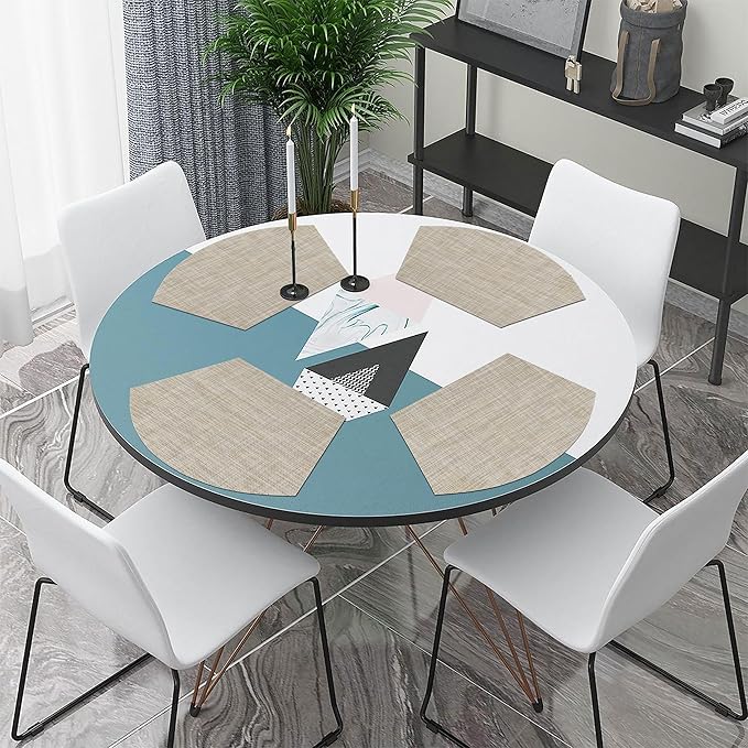 SHACOS Wedge Placemats Set of 4 for Small Round Table Woven Vinyl Curved Placemats Wipe Clean Circle Table Mats Indoor Outdoor, Beige