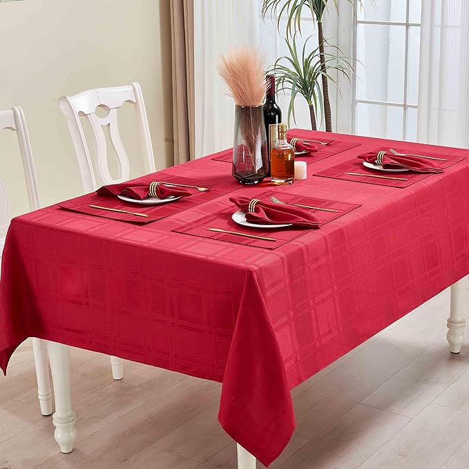 Plaid Cloth Napkins Set of 8, Checkered Style Jacquard Fabric Polyester Washable Reusable Cloth Napkins for Kitchen Dining Restaurants Wedding Party 17X17 Inch Red