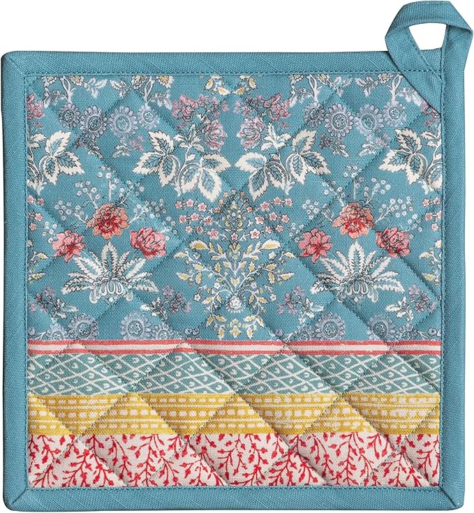 Maison d' Hermine Pot Holders 100% Cotton Heat Resistant Potholders 8" x 8" Hot Pads with Loop BBQ Cooking Baking Gifts for Mothers Day Handling Hot Pans Spring/Summer (Pack of 1, Marquise)