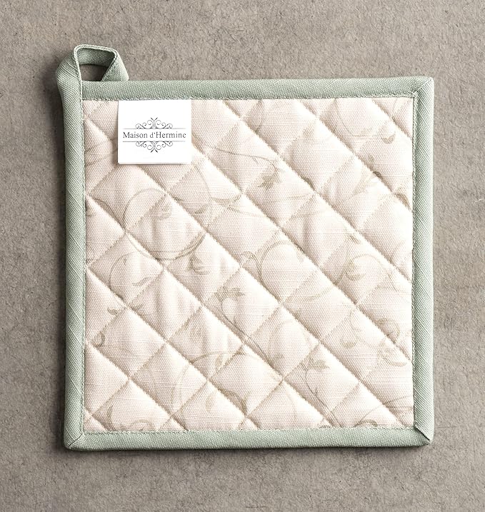 Maison d' Hermine Pot Holders Set 100% Cotton Heat Resistant Potholders 8" x 8" Hot Pads with Loop for Thanksgiving Christmas Decorations BBQ Cooking Baking Handling Hot Pans (Pack of 2, Lumina)