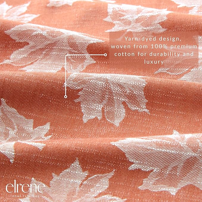 Elrene Home Fashions Falling Leaves Jacquard Harvest/Thanksgiving Cotton Tablecloth, 60"x84" Rectangle, Sienna
