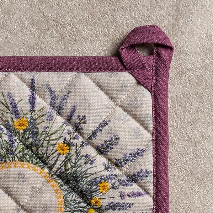 Maison d' Hermine Pot Holders 100% Cotton Heat Resistant Potholders 8" x 8" Hot Pads with Loop BBQ Cooking Baking Gifts for Mothers Day Handling Hot Pans Spring/Summer (Pack of 2, Fanny Lavender)