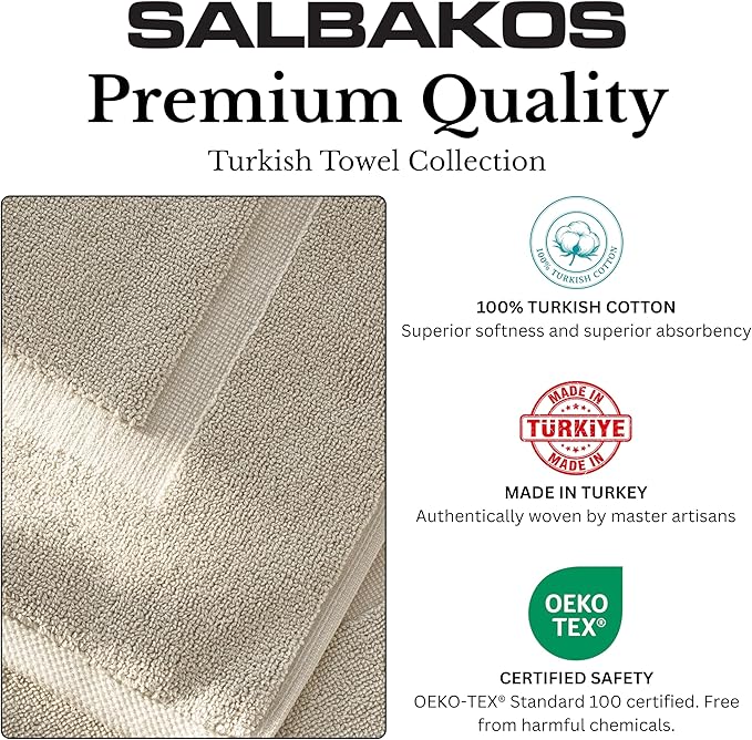 SALBAKOS 100% Turkish Cotton Bath Mat Towel Set of 2 Piece | 20x34 in Large Bath Mats | Luxury Hotel Quality, Thick, Absorbent, Quick Dry Bathmats for Bathroom & Toilet (Stone, 2 Bath Mats)