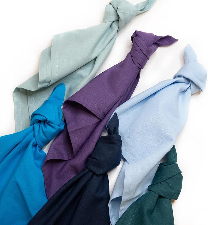 FINGERCRAFT Dinner Cloth Napkin Cotton Linen Blend 12 Pack Natural Premium Quality Mitred Corner for Every Day Use Pre Shrunk and Good Absorbency 18x18 in Easter Color Sky Blue
