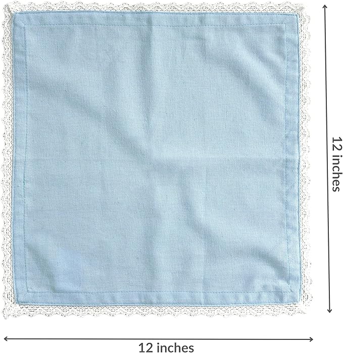 Fingercraft Dinner Cloth Napkin Cotton Linen Blend 12 Pack 12In Mitered Corners with Elegant Lace for Everyday Use Napkins Cloth are Pre Shrunk and Good Absorbency Sky Blue Easter Color