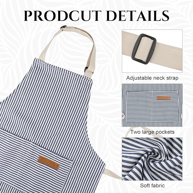 3 Pack Stripes Kids Apron, Adjustable Kids Cooking Aprons with 2 Pockets, Cute Chef Baking Aprons for Boys and Girls