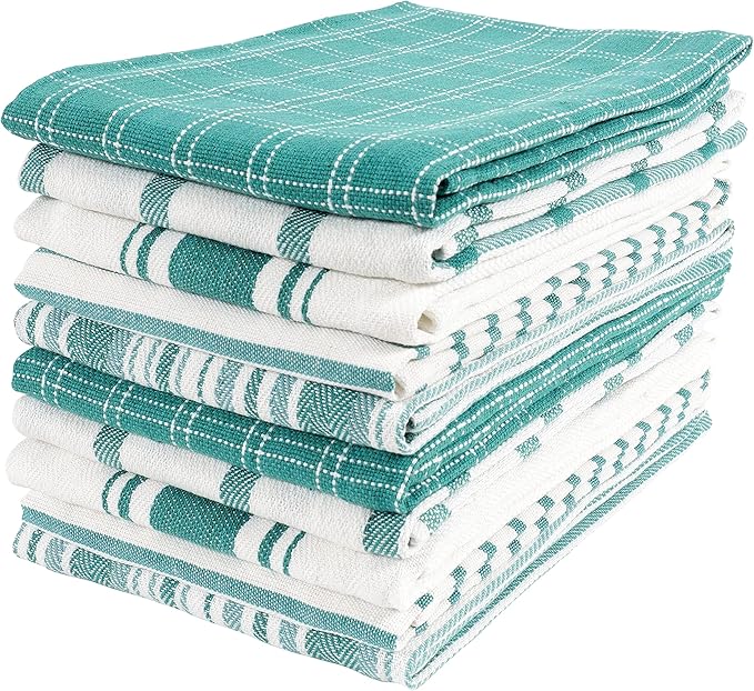 KAF Home Assorted Flat Kitchen Towels - Set of 10, 18 x 28 Inch (Teal)
