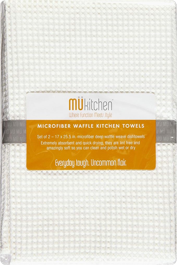 MÜkitchen Waffle Microfiber Towel | Durable & Super Absorbent for Cleaning & Drying | Set of 2 | White