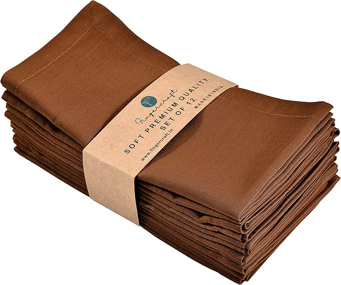FINGERCRAFT Dinner Cloth Napkin Cotton Linen Blend 12 Pack Natural Premium Quality Mitred Corner for Every Day Use Pre Shrunk and Good Absorbency 18x18 in Easter Color Brown