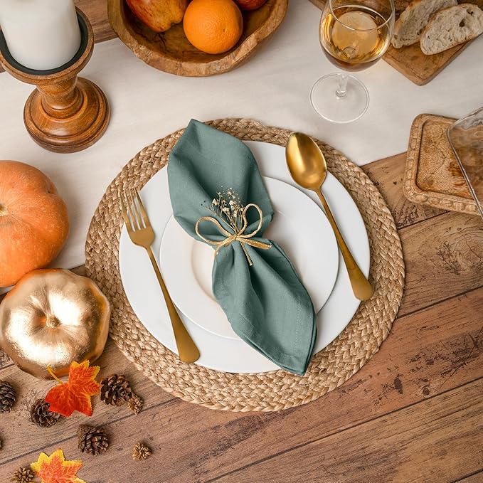 Blue Needles Solid Cloth Napkins Set of 6 Hunter Green 100% Cotton Dinner Napkins 18x18 inches - Soft, Reusable, Absorbent & Washable, Ideal for Spring Summer Easter Events Parties & Everyday Use