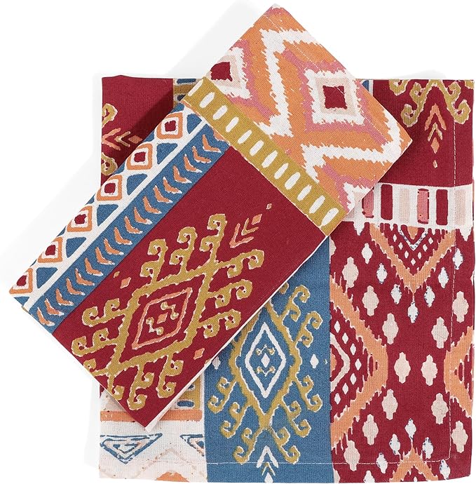 FINGERCRAFT Cloth Napkins, Set of 4 Cotton Linen Blend Printed Dinner Napkins Cloth Mitered Corner Perfect for Parties Dinners Weddings Cocktail Christmas Easter 20x20 Rust Boho
