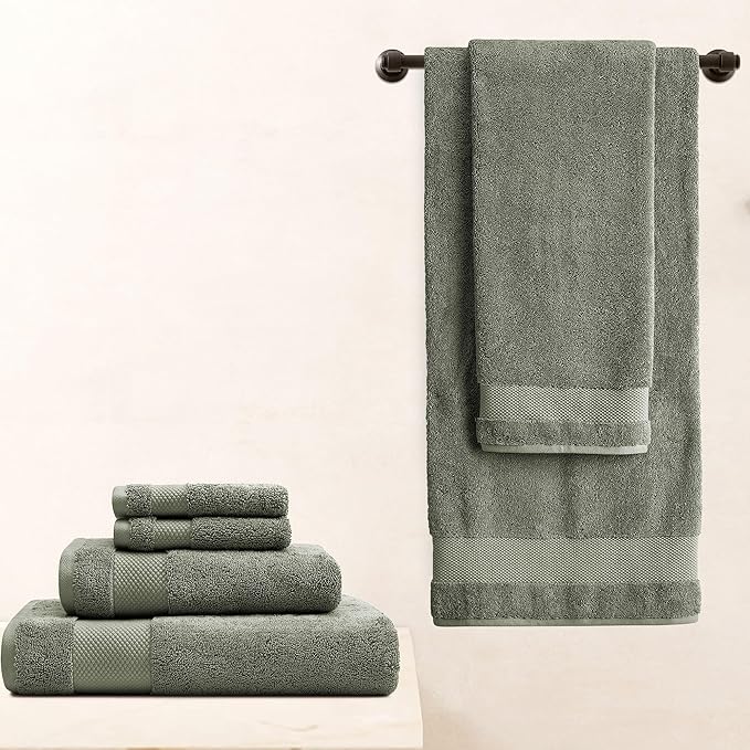 BIOWEAVES 100% Organic Cotton 700 GSM Plush Premium Washcloths 13" x 13" GOTS Certified, Face Towels Perfect for Home & Bathroom - Sage, Pack of 12