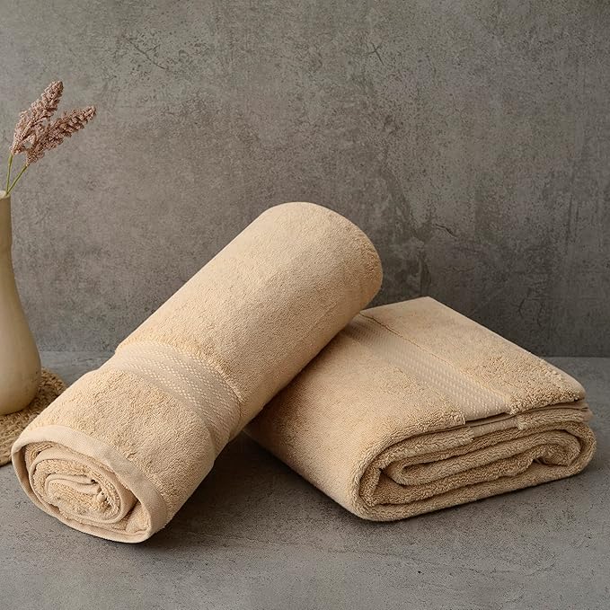Fabdreams 100% Organic Cotton Bath Sheet Set of 2 700 GSM Oversized Towels Ultra Soft Plush Absorbent Durable Skin-Friendly Spa Hotel Premium Comfort Large 36 x 70 in Dune Tan