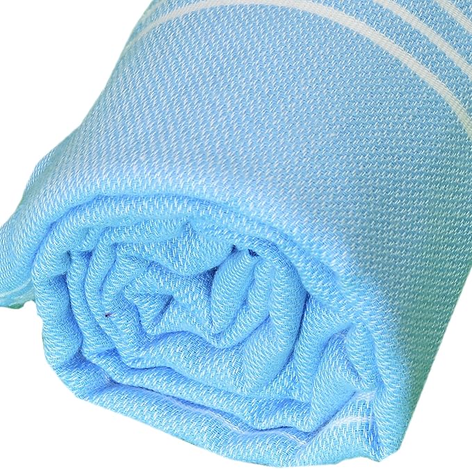 Bersuse Towels Anatolia XL Beach Blanket Throw Blanket Turkish Towel 100% Cotton Extra-Large Quick-Dry Lightweight Premium Peshtemal Towel - 61x82 Inches, Blue