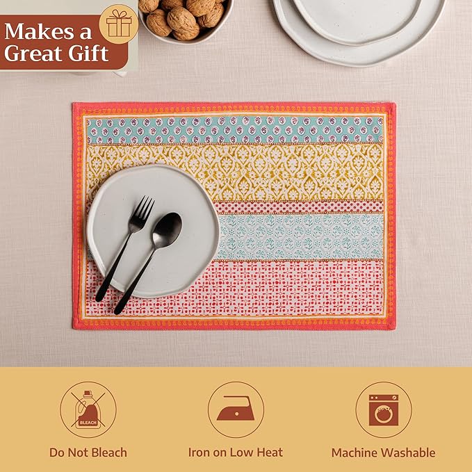 Maison d' Hermine Placemats Set of 4 100% Cotton Washable Cloth Place Mats Reusable Table Mats for Kitchen Dining Party Wedding Gifts for Mothers Day Spring/Summer (Provence, 13" x 19")