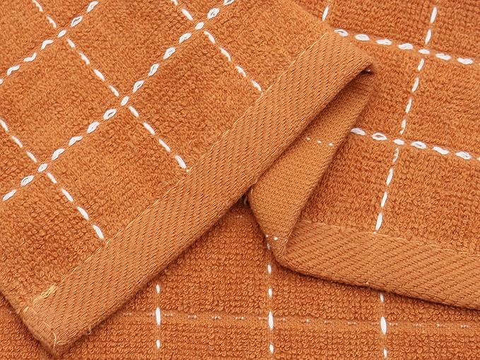 Natural Cotton Dish Cloths Waffle Weave Kitchen Towels,Ultra Absorbent Quick Drying Dish Towels, Soft Comfort Cleaning Cloth Washcloths, Set of 6 (Dark Orange, 12 x 12 Inches)