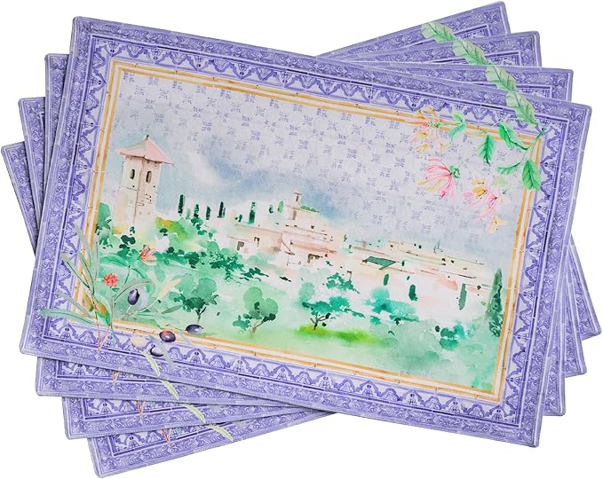 Maison d' Hermine Placemat 100% Combed Cotton Premium Cloth Placemats 13"x19" Washable Place Mats, Home, Kitchen, Dining, Cocktail Parties & Camping -Luberon (Set of 4)