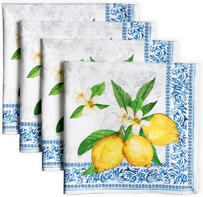 Maison d' Hermine Cloth Napkins Set of 4 100% Cotton Everyday Reusable Square Napkins Cloth Washable Dinner Party Wedding Restaurant Gifts for Mothers Day Spring/Summer (Cedrat, 20" x 20")