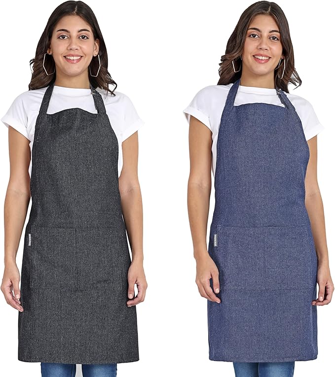 Chef Apron, Recycled Cotton Kitchen Apron with an Adjustable Neck with Long Ties, for cooking, baking