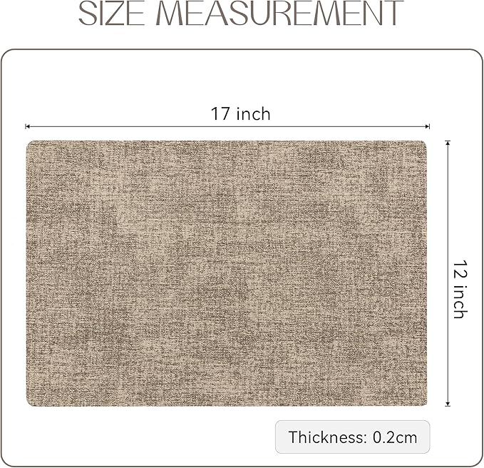 Romanstile Vinyl Placemats Set of 4-12 X 17 Inch - Faux Leather 100% Waterproof Oil-Proof Wipeable Place Mats, Heat Resistant Reversible PU Table Mats for Kitchen Dining Party Outdoor, Khaki