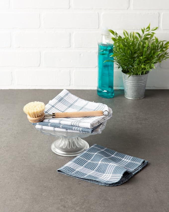 DII Waffle Weave Kitchen Collection, 100% Cotton, Kitchen Set, Blue 8 Piece