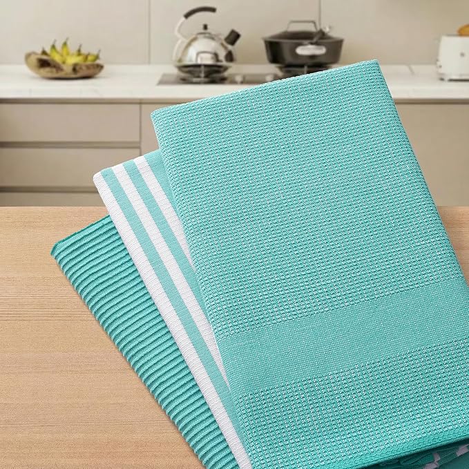Homaxy Premium Kitchen Towels(18”x 28”, 6 Pack), Large Cotton 380 GSM Kitchen Hand Towels, Soft and Absorbent Terry Dish Towels, Multipurpose Tea Towel Set with Hanging Loop, Teal