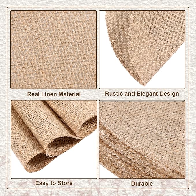 Burlap Placemats Set of 36 Round Non Slip Heat Resistant Table Mats Woven Jute Cloth Place Mats 12 Inch Boho Washable Linen Placemat for Thanksgiving Fall Kitchen Dining Farmhouse Party Table Decor