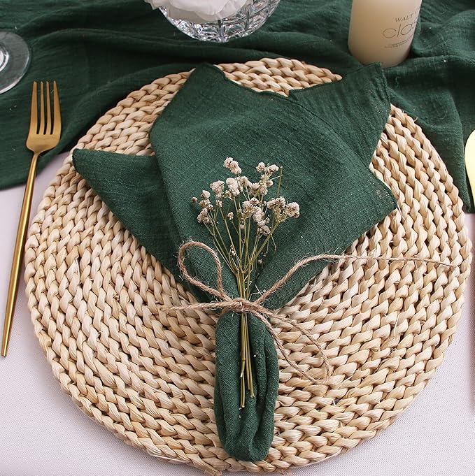 Dinner Cloth Napkins Set of 6,Gauze Napkins 100% Natural Soft Cotton,Washable Spring Cloth Napkins for Wedding Easter Bridal Shower,40 * 40cm (16 * 16 inches),(Dark Green)