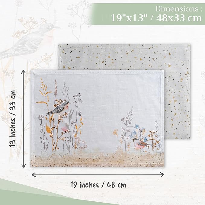 Maison d' Hermine Placemats Set of 4 100% Cotton Washable Cloth Place Mats Reusable Table Mats for Kitchen Dining Wedding Gifts for Mothers Day Spring/Summer (Meadow Florals - Beige, 13" x 19")