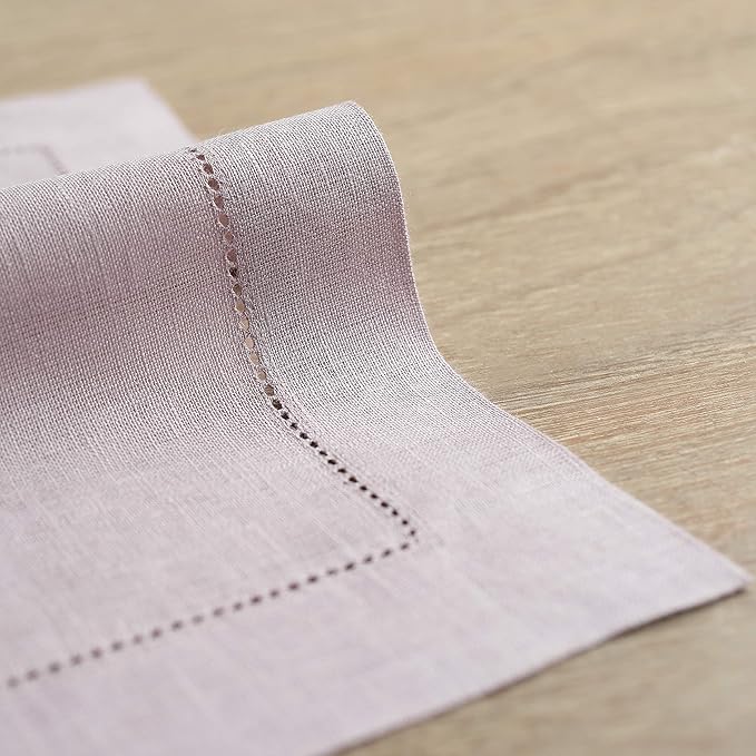 Solino Home Linen Placemats Set of 4 - Classic Hemstitch Lilac Placemats 14 x 19 Inch - 100% Pure Linen Table Mats for Mothers Day, Spring, Summer