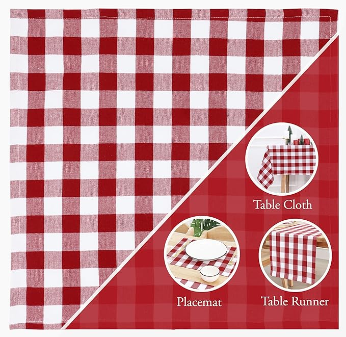 PurpleEssences Buffalo Plaid Cloth Napkins - Mitered Corners - Spring Easter Summer - Gingham Check Dinner Napkin - Set of 12-100% Cotton - 18x18 Inch - Reusable Washable - Red and White