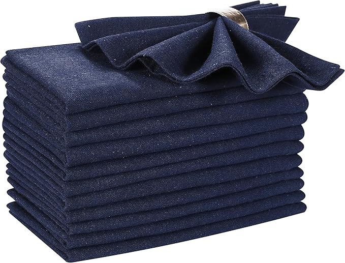 Ramanta Home Navy Cotton Dinner Napkins Set of 12, 18x18 Inch 100% Cotton Cloth Napkins, Reusable Fabric Table Napkins for Everyday Dining, Parties, Weddings, Spring & Easter Table Décor Washable