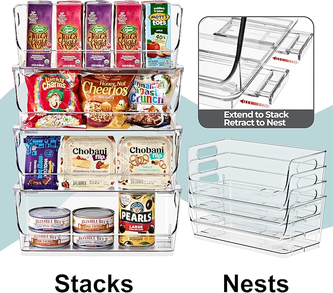 Sorbus Stackable Storage Bins Open Front, Clear Stackable Storage Bins, Pantry Bins for Storage and Organization, Acrylic Stackable Bins for Kitchen, Clear Pantry Organizer Bins (Small Wide 4 Pack)