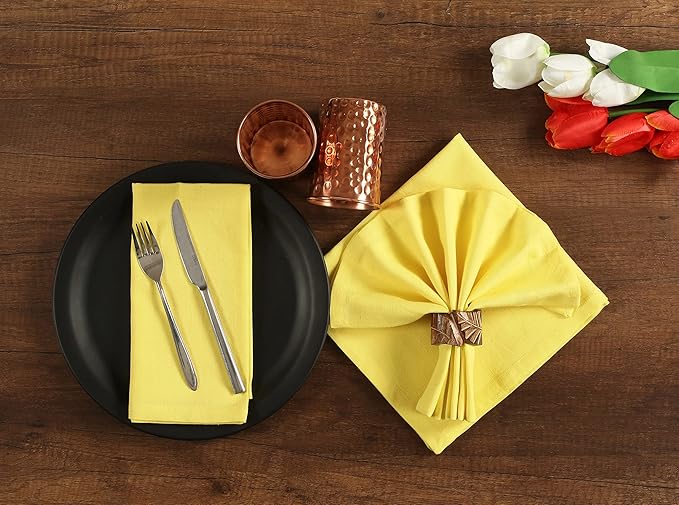 NATURALCRAFT Cloth Napkins Set of 12 Cotton Linen 18x18 Inch - Soft Durable Easter Washable - Ideal for Hotel Farmhouse Party Wedding Spring Summer Easter - Perfect Everyday Use (Lemon, Pack of 12)