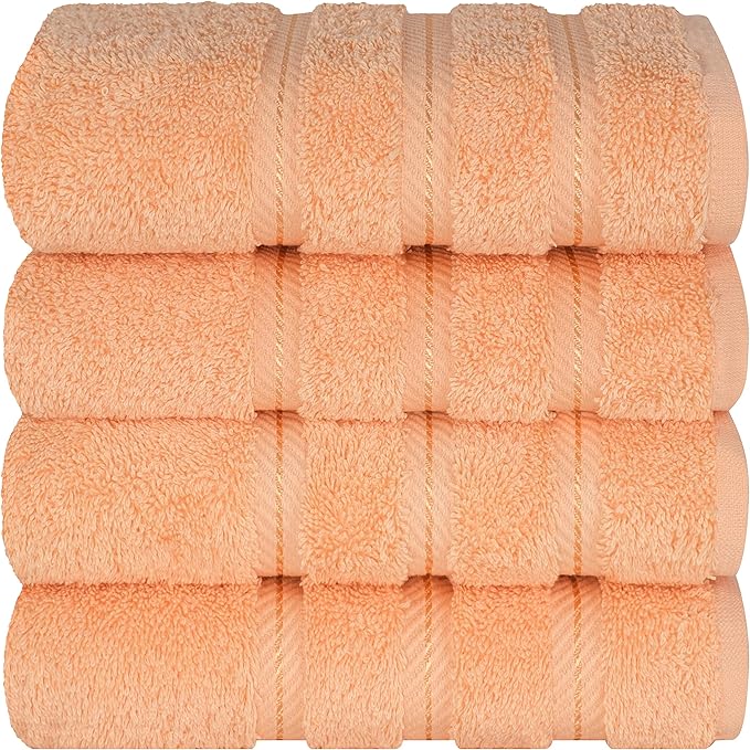 American Soft Linen Luxury Hand Towels for Bathroom, 600 GSM Heawy Weight 16x28 Size 100% Cotton Turkish 4 Piece Hand Face Towel Set, Peach Hand Towels