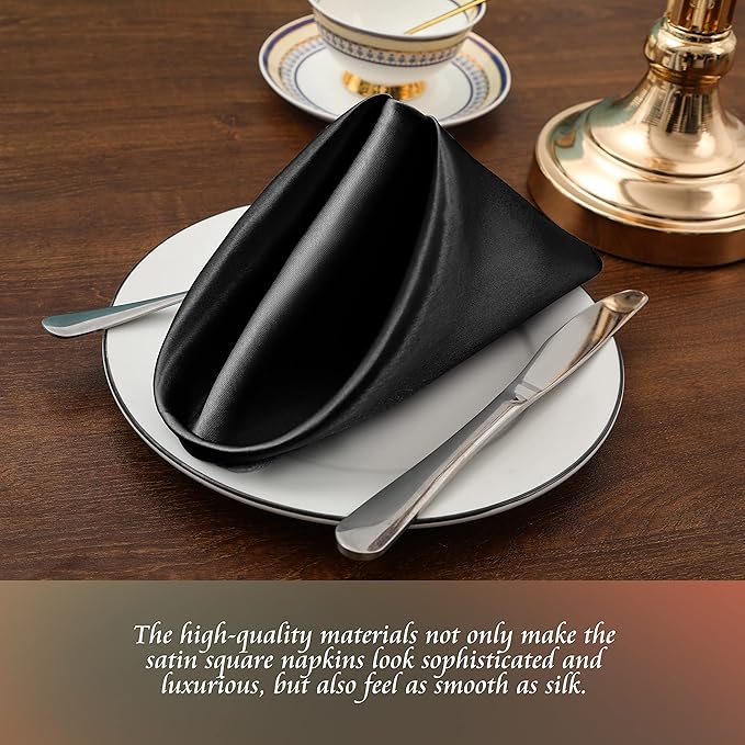 Manyshofu 60 Black Satin Napkins - 20x20 Inches Square Satin Fabric Napkins Set - Elegant Reusable Table Napkins for Wedding Dinner Party Lunch Banquet Restaurant Decoration
