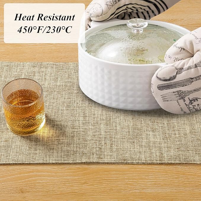 SHACOS Fabric Placemats Set of 4 Washable Heat Resistant Place Mats Non Slip Double Layer Thickened Rustic Farmhouse Table Mats Indoor Outdoor, Khaki
