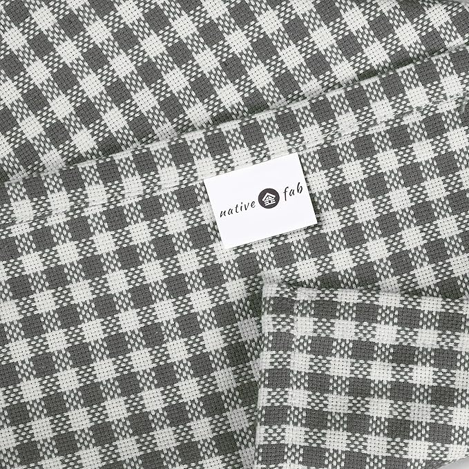 Native Fab Gingham Mini Check Cloth Dinner Napkins - Set of 4-100% Cotton - 16"x16" - Soft, Absorbent, Restaurant Hotel Quality - Easy Care Washable Wedding, Everyday Use - Grey