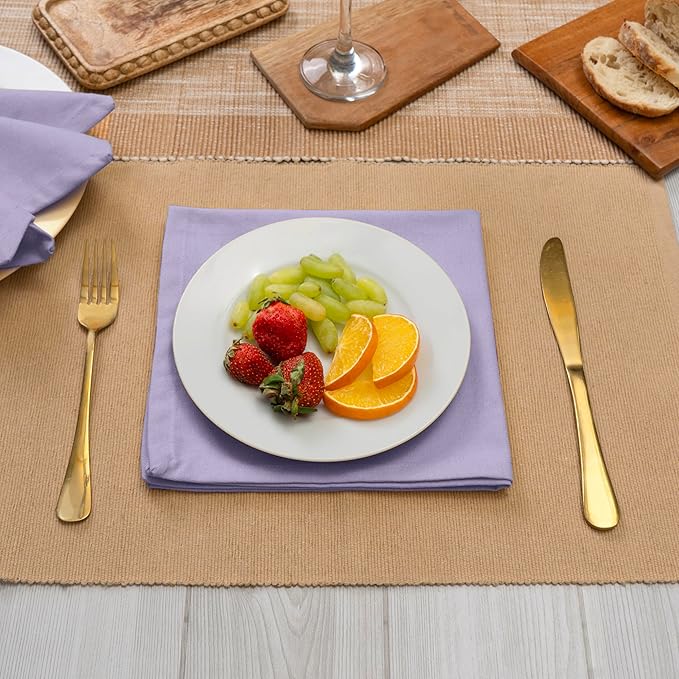 Blue Needles Solid Cloth Napkins Set of 12 Lavender 100% Cotton Dinner Napkins 18x18 inches - Spring Summer Easter - Soft, Reusable, Absorbent & Washable Linen, Ideal for Events Parties & Everyday Use