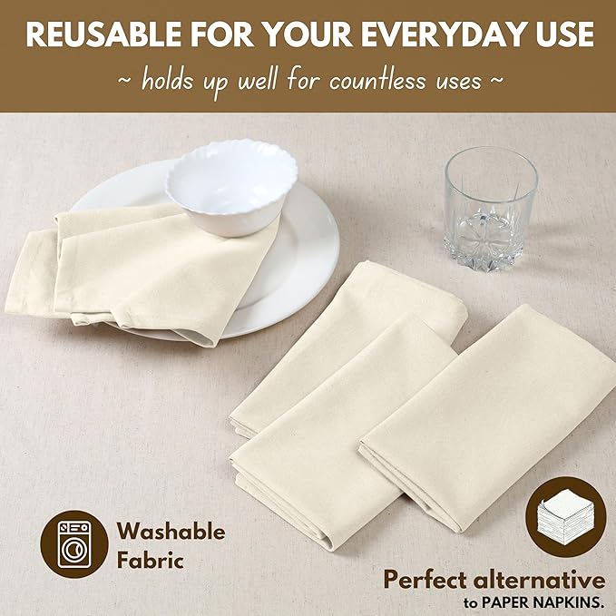 Native Fab Cloth Dinner Napkins, 12 Pack, 100% Cotton, 17x17 Inches, Soft Texture, Machine Washable, Colorfast, Suitable for Easter Lunch, Bridal Showers, Tea Parties, Formal Dining, Ivory