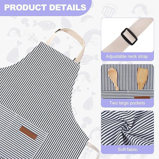 2 Pack Stripes Kids Apron, Kids Cooking Aprons with 2 Pockets, Cute Aprons for Cooking for Boys and Girls