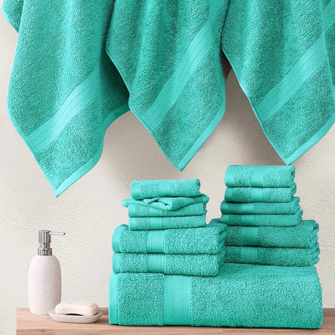 LANE LINEN 100% Cotton Bath Towel Set - 6 Pieces - Softer, Durable & Highly Absorbent - 2 Bath, 2 Wash cloths, 2 Hand Towels for Bathroom - Family Set, Premium Quality & OEKO-TEX Certified - Teal