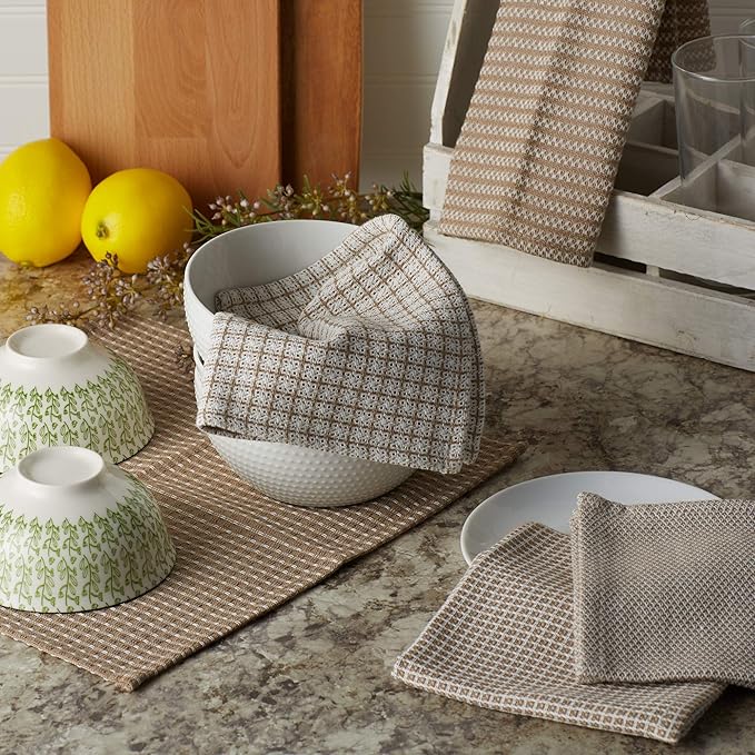 DII Everyday Kitchen Collection Assorted Dishcloth Set, 12x12, Stone, 5 Count